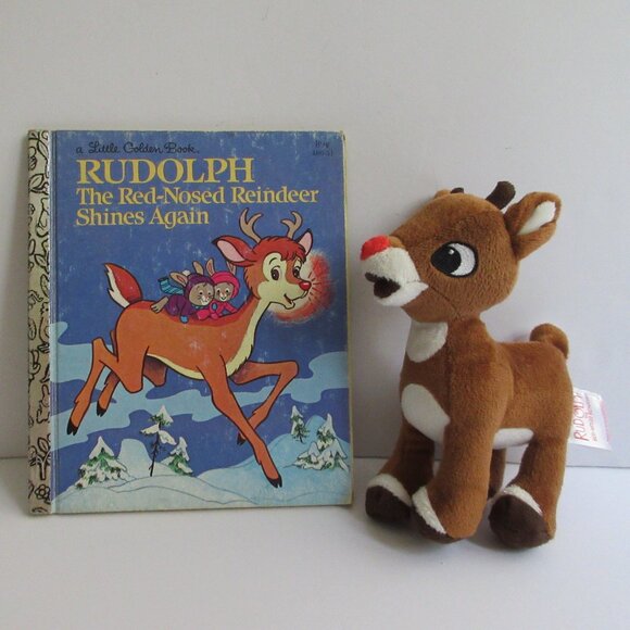 Rudolph the Red-Nosed Reindeer Plush Toy & Golden Book Rudolph Shines Again - Picture 1 of 13